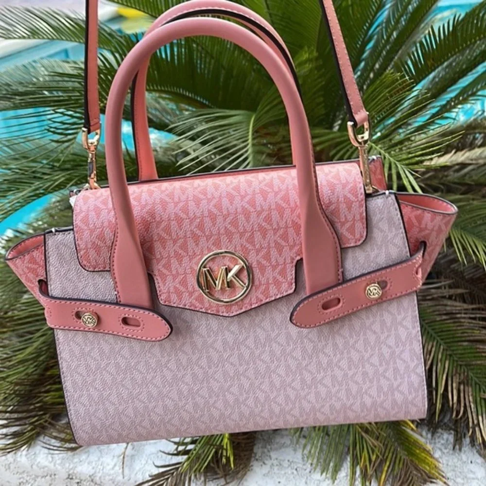Michael Kors Carmen Medium Color-Block Logo Flap Satchel Sherbert